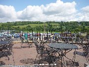 Outdoor seating at Dobbies Sandyholm cafe with spectacular views