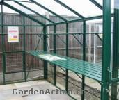 Integral aluminium greenhouse staging. Click to enlarge.